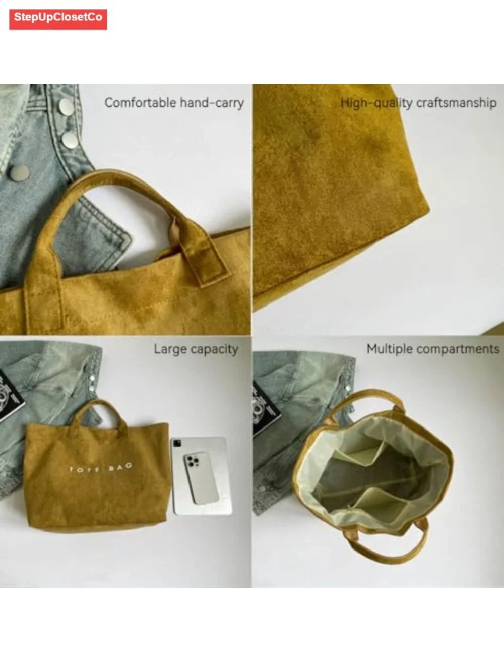 Suede Tote Bag for Women Letter Print Hobo Handbag